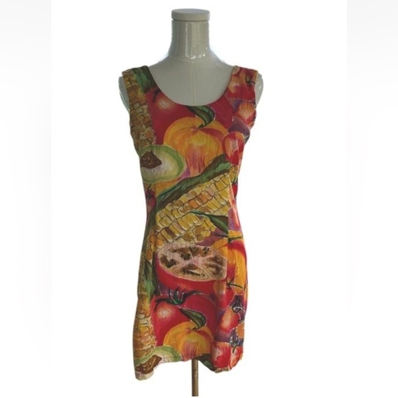 VTG 90s Jams World Hawaiian Watercolor Tropical Fruit Print Sheath Dress Small - Picture 3 of 8